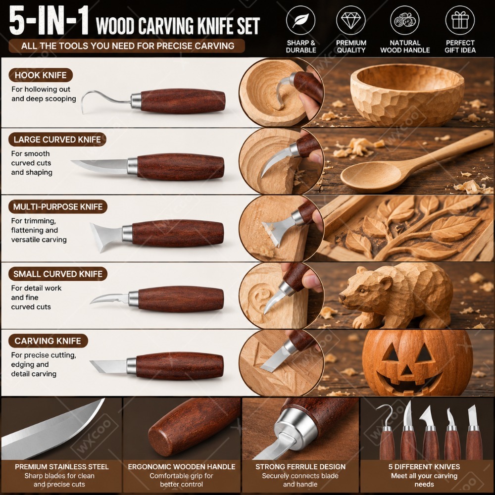 WXCOO 목공 조각칼 세트 탄소강 날카로운 칼날 나무 - Woodworking Kits For Beginners 리뷰 및 가격